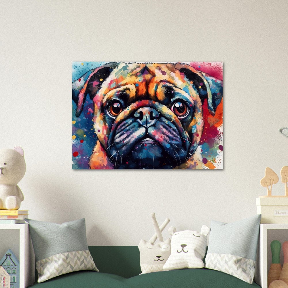 Colorful Pug Poster | Wall Art | | Watercolor Gift for Dog Lovers, Cute Quirky Pug Painting - CanvasityCrafts - Free Shipping