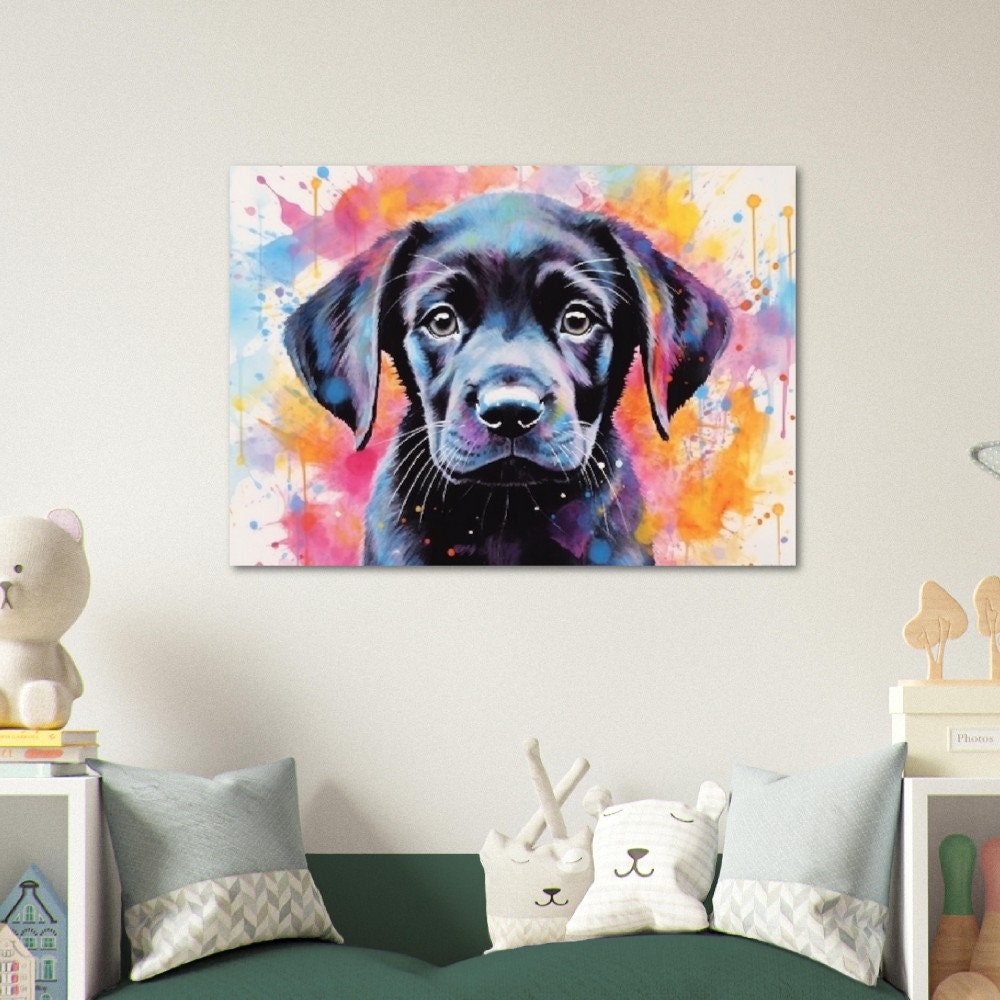 Black Labrador Poster with Free Delivery! Colorful Watercolor Nursery Puppy Poster Print Wall Art Gift for Dog Lovers, Black Lab Mom, Dad - CanvasityCrafts - Free Shipping