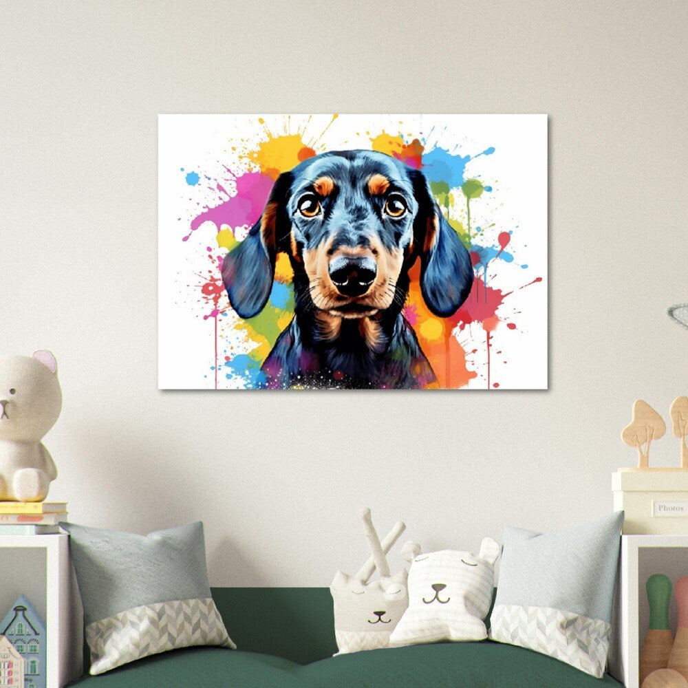 Dachshund Poster - Free Shipping! Colorful Watercolor Nursery Puppy Print, Animal Wall Art Gift for Dog Lovers, Doxie Mom, Dad - CanvasityCrafts - Free Shipping