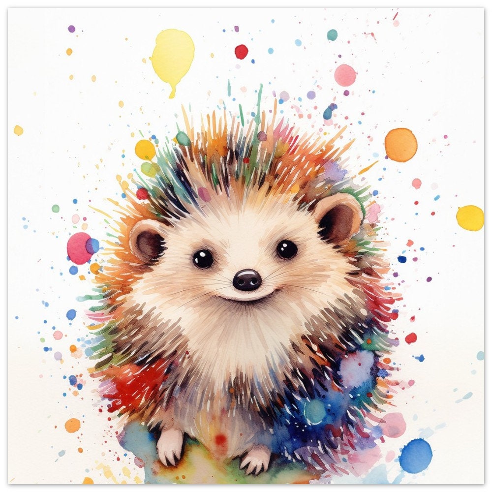 Abstract Watercolor Hedgehog Art Print Multicolor Painting Poster of Garden Creature. Gift for mom, Rainbow Animal Wall Art - CanvasityCrafts - Free Shipping