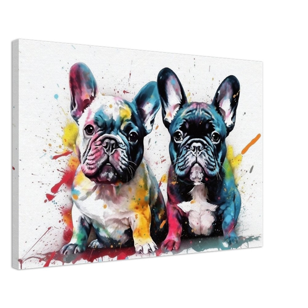 Black, White French Bulldog Puppy Colorful Wall Art Print