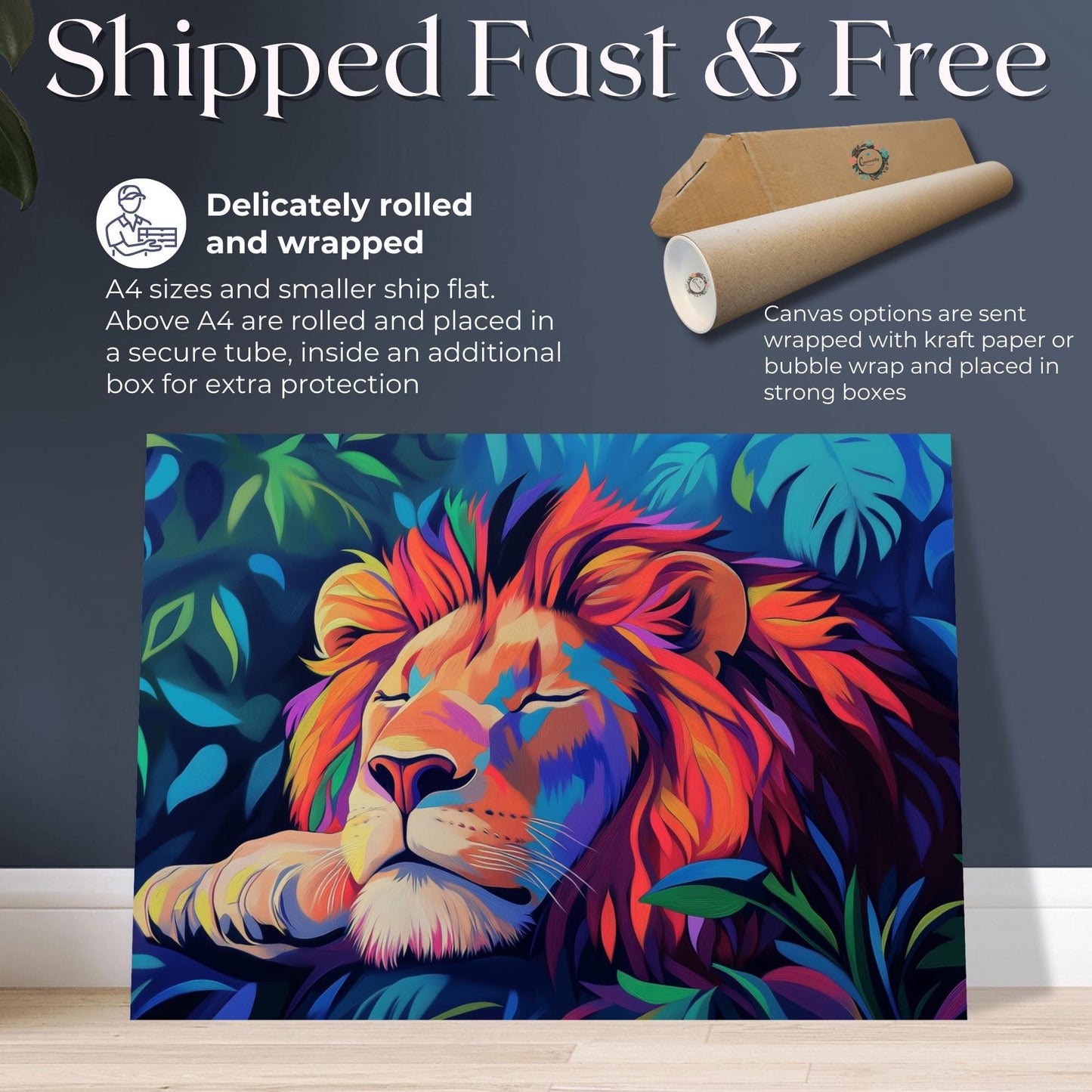 Colorful Lion Canvas Or Poster. Maximalist Painting Print Animal Wall Art, Large Kitchen Wall Picture, Colorful African Savannah Decor - CanvasityCrafts - Free Shipping