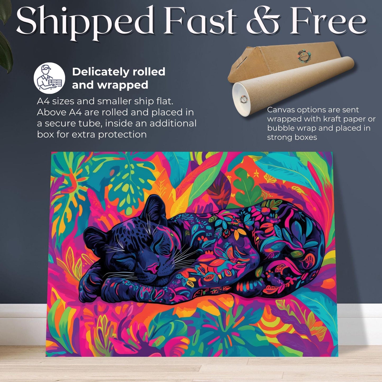 Black Panther Canvas Or Poster. Maximalist Painting Print Animal Wall Art, Large Kitchen Wall Picture, Colorful African Decor - CanvasityCrafts - Free Shipping