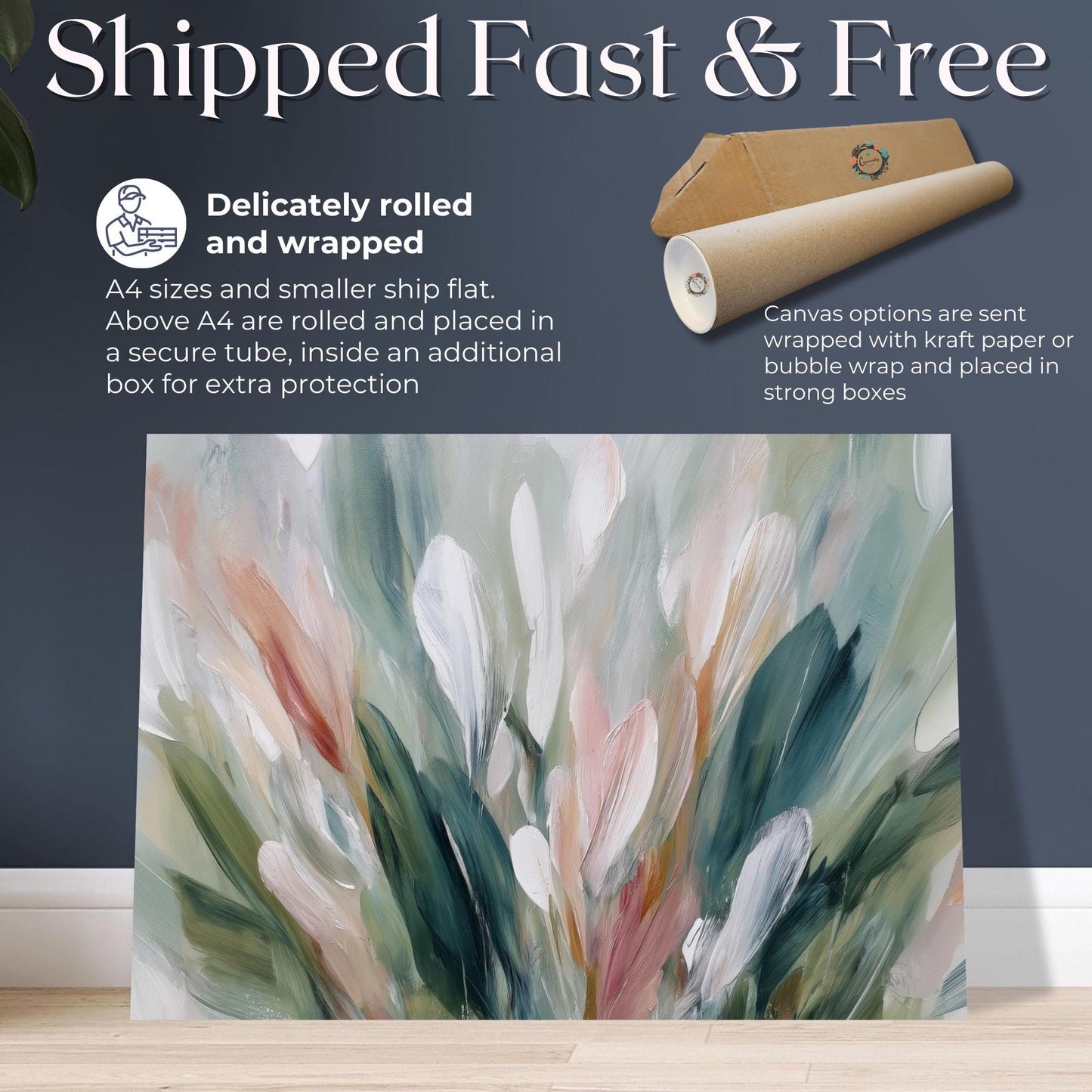 Abstract Floral Canvas / Unframed Print. Modern Botanical Feathers Painting Sage Green Blush Pink Wall Art Poster Minimalist Stylish Home - CanvasityCrafts - Free Shipping