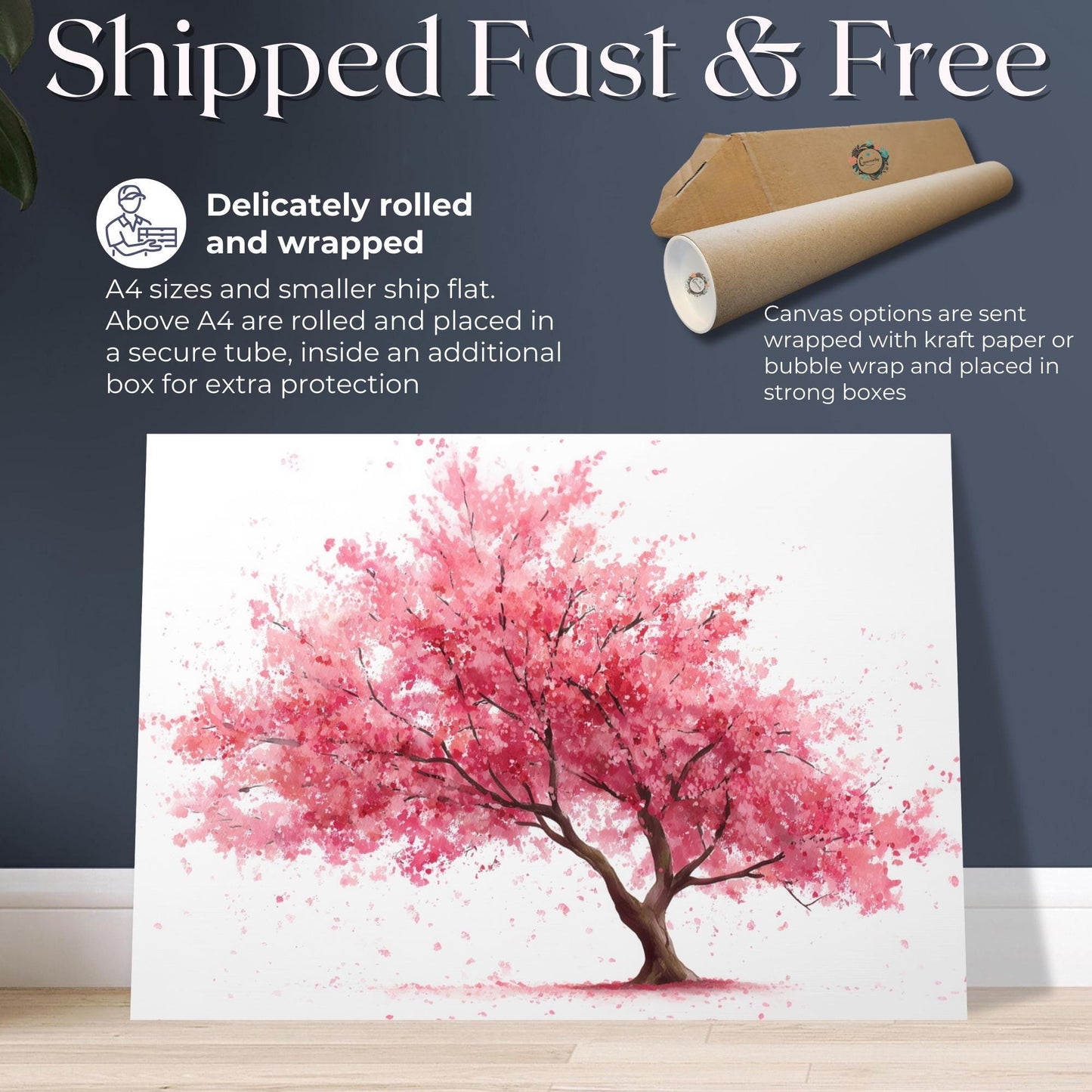 Cherry Blossom Print Canvas / Unframed. Watercolor Japanese Sakura Tree Painting Pink Wall Art Poster Minimalist Stylish Flowers Home - CanvasityCrafts - Free Shipping