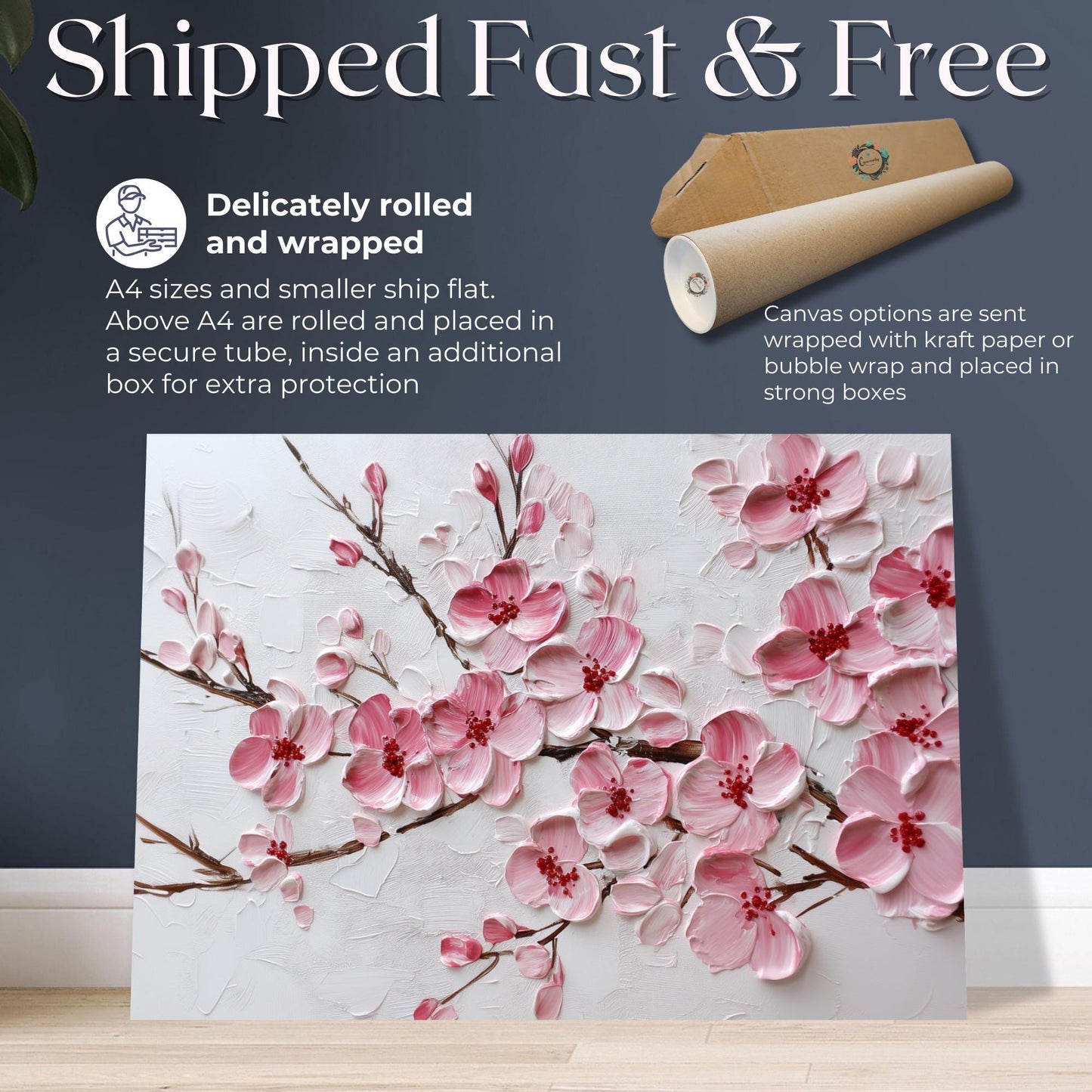 Cherry Blossom Print Canvas / Unframed. Watercolor Japanese Sakura Tree Painting Pink Wall Art Poster Minimalist Stylish Flowers Home - CanvasityCrafts - Free Shipping