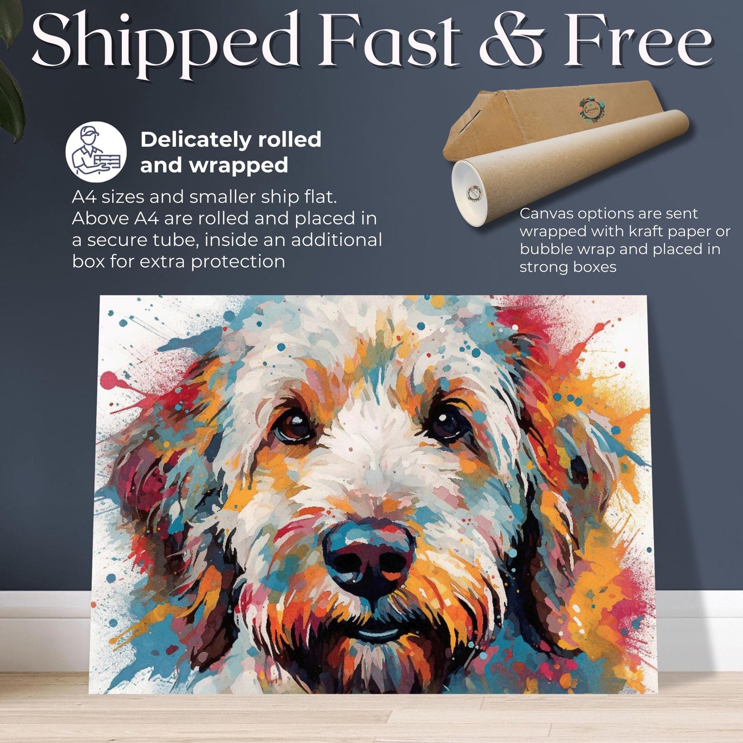Goldendoodle Canvas / Unframed Print. Rainbow Goldendoodle Art Painting Colorful Poster Picture Watercolor Doodle Mom or Dad Dog Lover Gift - CanvasityCrafts - Free Shipping