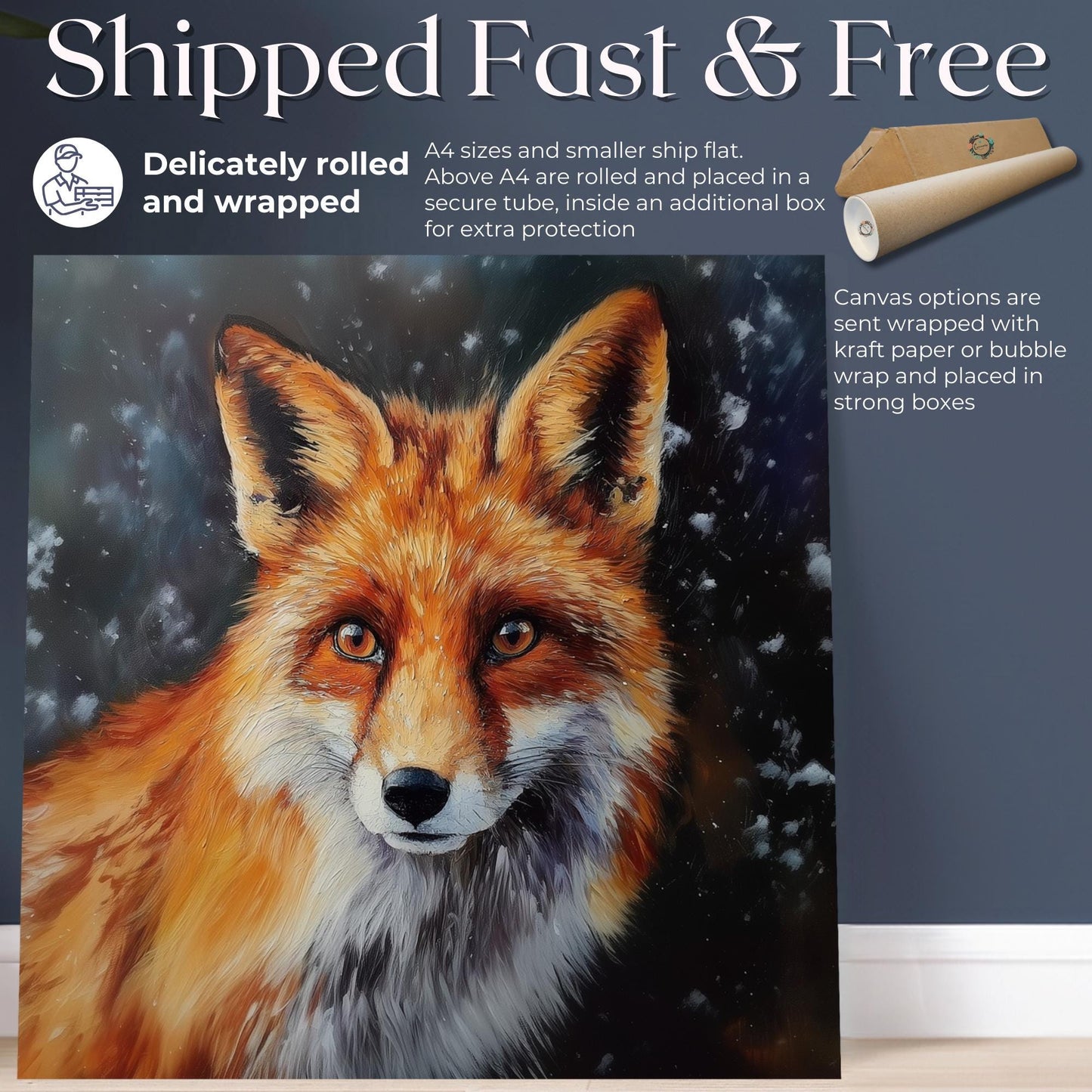 Red Fox Art Canvas / Unframed Print. Nature Wall Decor, Woodland Animal, Rustic Bedroom Living Room Painting Picture Poster, Winter Fox Art - CanvasityCrafts - Free Shipping