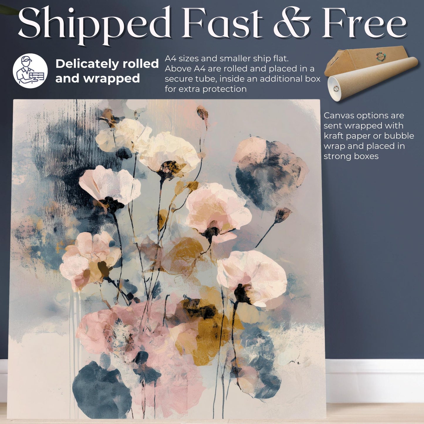 Abstract Floral Painting Canvas / Unframed Print. Neutral Minimalist Wildflowers Flowers Picture Poster, Living Room Kitchen Wall Decor - CanvasityCrafts - Free Shipping