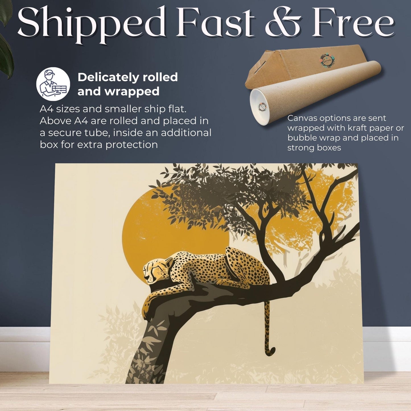 Relaxing Cheetah Canvas Or Unframed Print. Minimalist Painting Poster Animal Wall Art, Large Kitchen Wall Picture, African Savannah Decor - CanvasityCrafts - Free Shipping