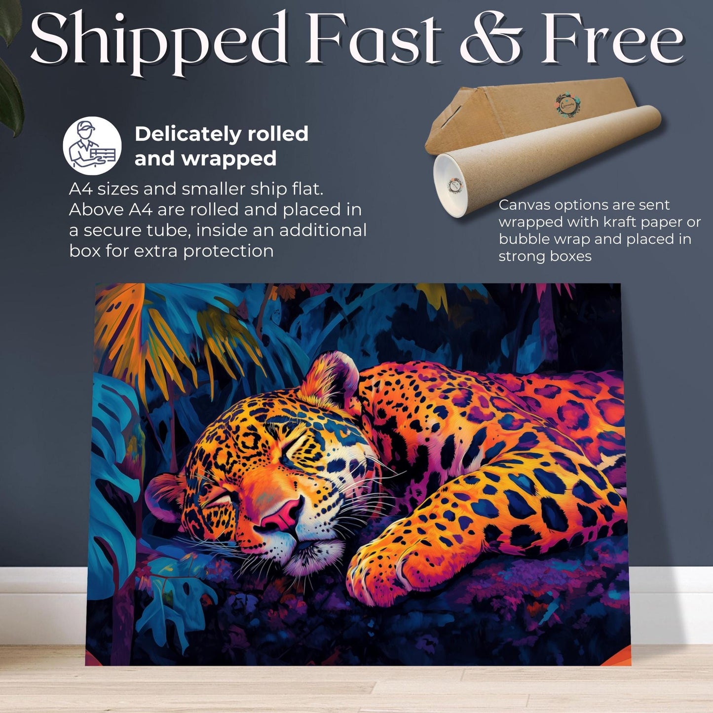 Sleeping Leopard Canvas Or Poster. Maximalist Painting Print Animal Wall Art, Large Kitchen Wall Picture, African Jungle Decor - CanvasityCrafts - Free Shipping