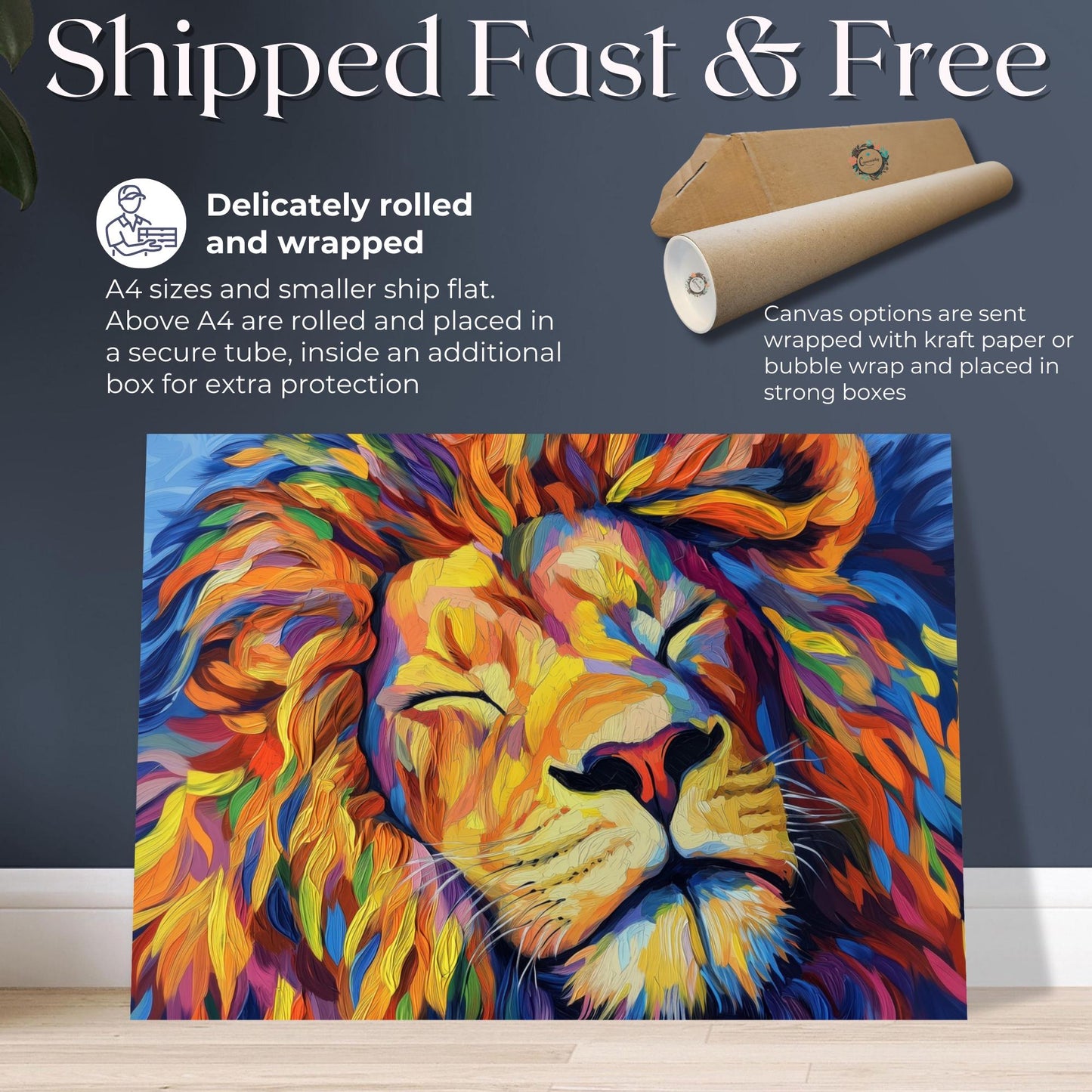 Rainbow Lion Canvas Or Poster. Maximalist Painting Print Animal Wall Art, Large Kitchen Wall Picture, Colorful African Savannah Decor - CanvasityCrafts - Free Shipping