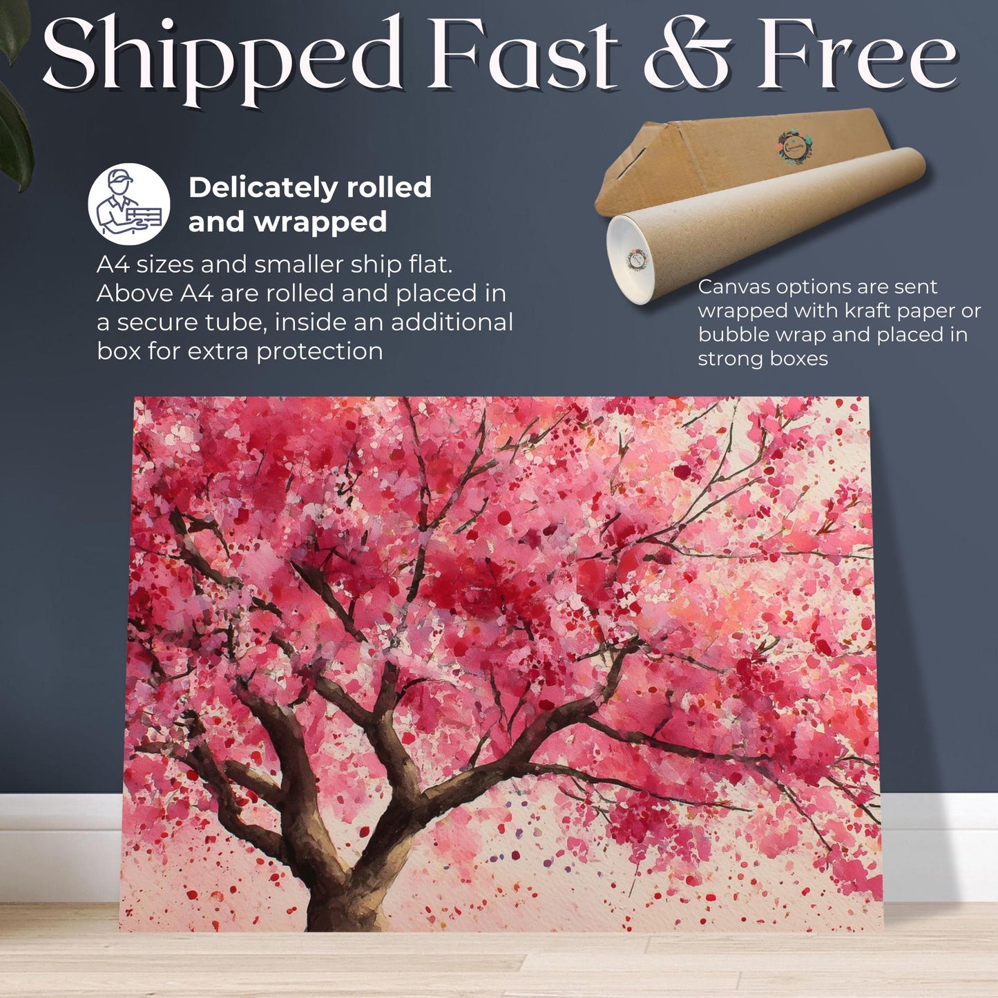 Cherry Blossom Print Canvas / Unframed. Watercolor Japanese Sakura Tree Painting Pink Wall Art Poster Minimalist Stylish Flowers Home - CanvasityCrafts - Free Shipping