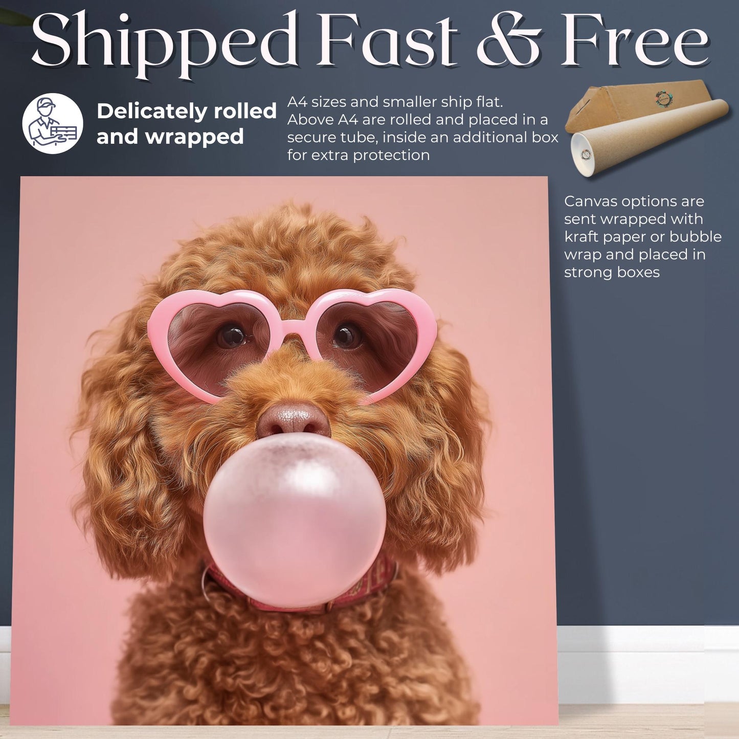 Funny Goldendoodle Print Bubble Gum Canvas / Unframed. Tan Dog Owner Gift, Golden Doodle Trendy Art, Labradoodle Picture, Pet Portrait - CanvasityCrafts - Free Shipping