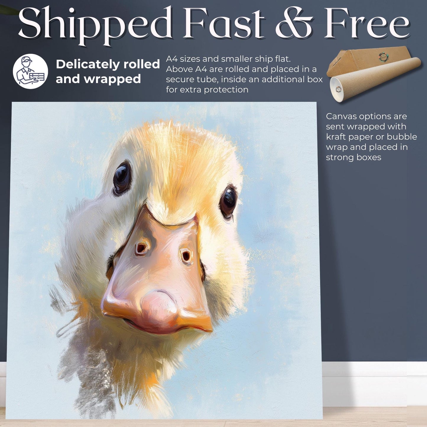 Duck Painting Canvas / Unframed. Expressive Duck Portrait Art, Watercolor Style Animal Print, Golden Duck Wall Decor, Cute Farm Duck Poster - CanvasityCrafts - Free Shipping