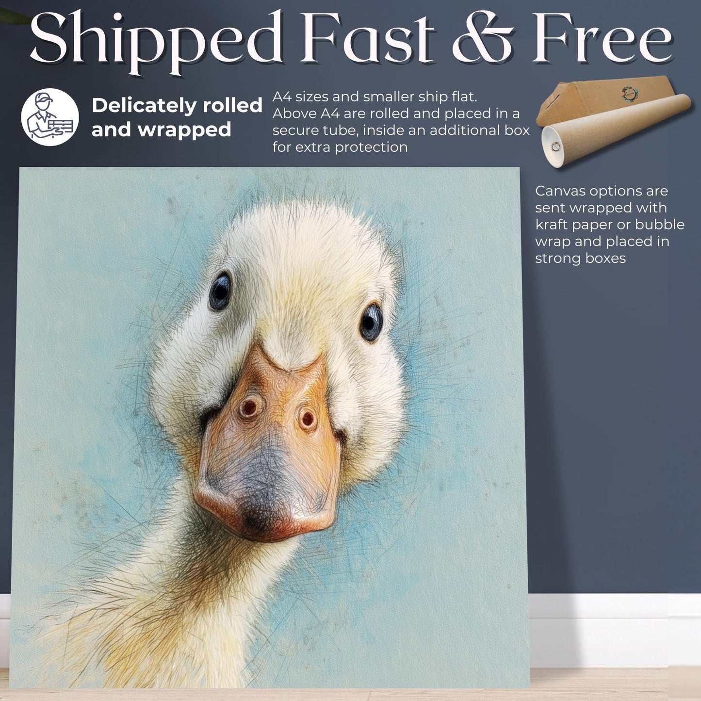 Duck Painting Canvas / Unframed. Watercolor Duck Portrait Art, Artistic Farmer Gift Print, Blue Duck Wall Decor, Fine Art Animal Poster - CanvasityCrafts - Free Shipping