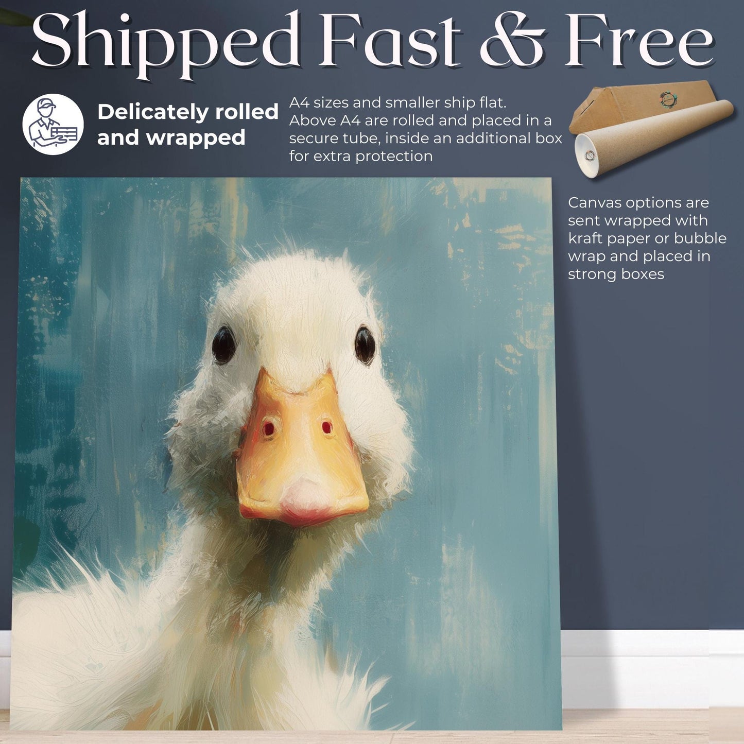 Duck Painting Canvas / Unframed. Abstract Textured Portrait, Bird Art Print, Cute Wall Decor, Animal Wall Art, Nursery Poster, Bathroom - CanvasityCrafts - Free Shipping