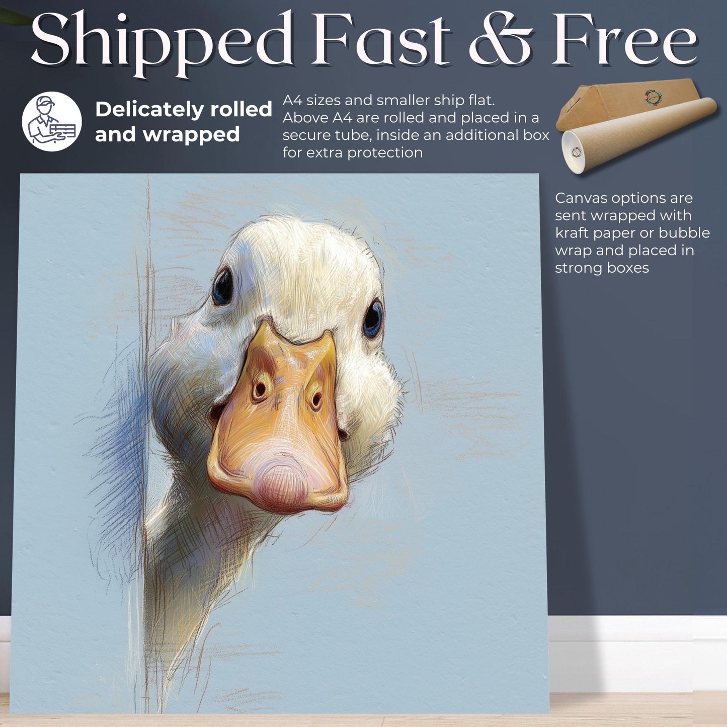 Duck Painting Canvas / Unframed. Sketchy Duck Illustration Art, Whimsical Bird Portrait Print, Artistic Duck Wall Decor, Animal Poster - CanvasityCrafts - Free Shipping