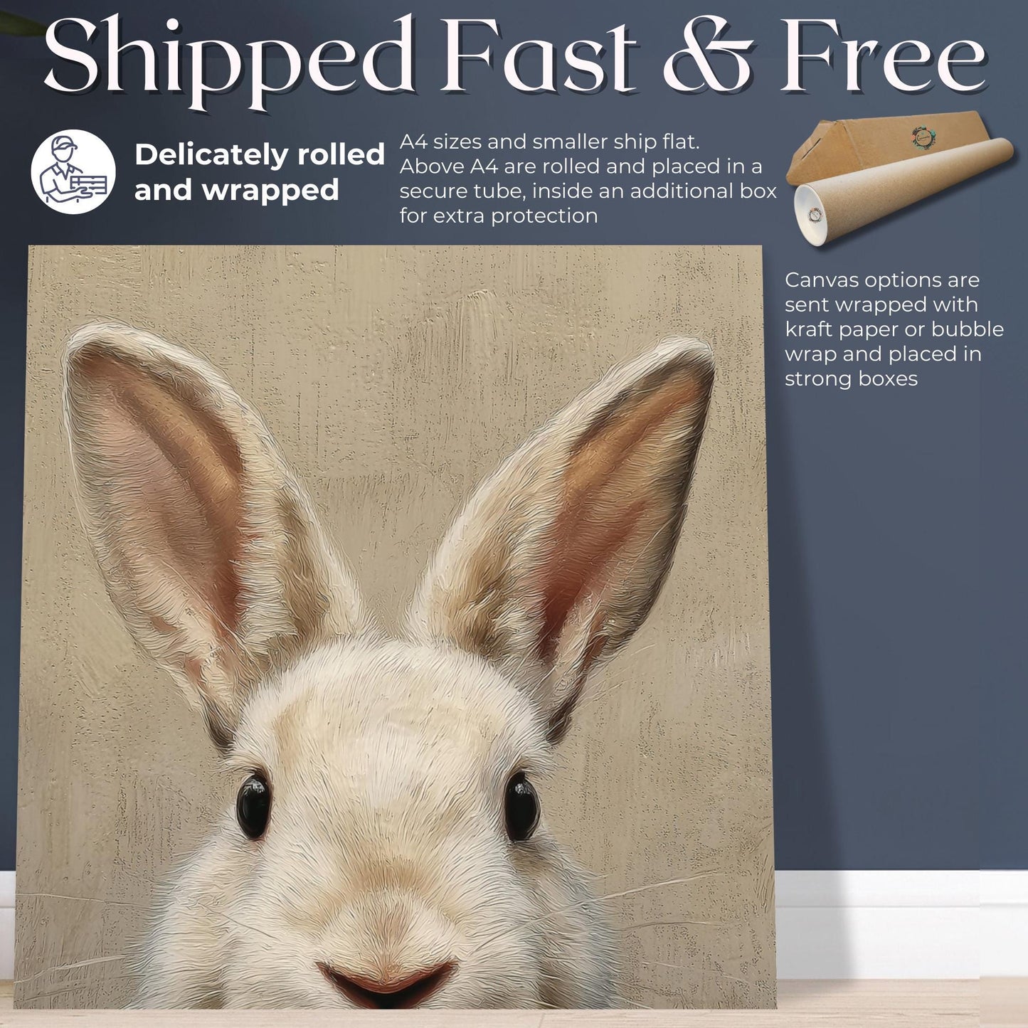 Rabbit Art Print Canvas / Unframed. Adorable Bunny Wall Decor, Neutral Modern Farmhouse Animal Portrait, Nursery Artwork, Easter Picture - CanvasityCrafts - Free Shipping