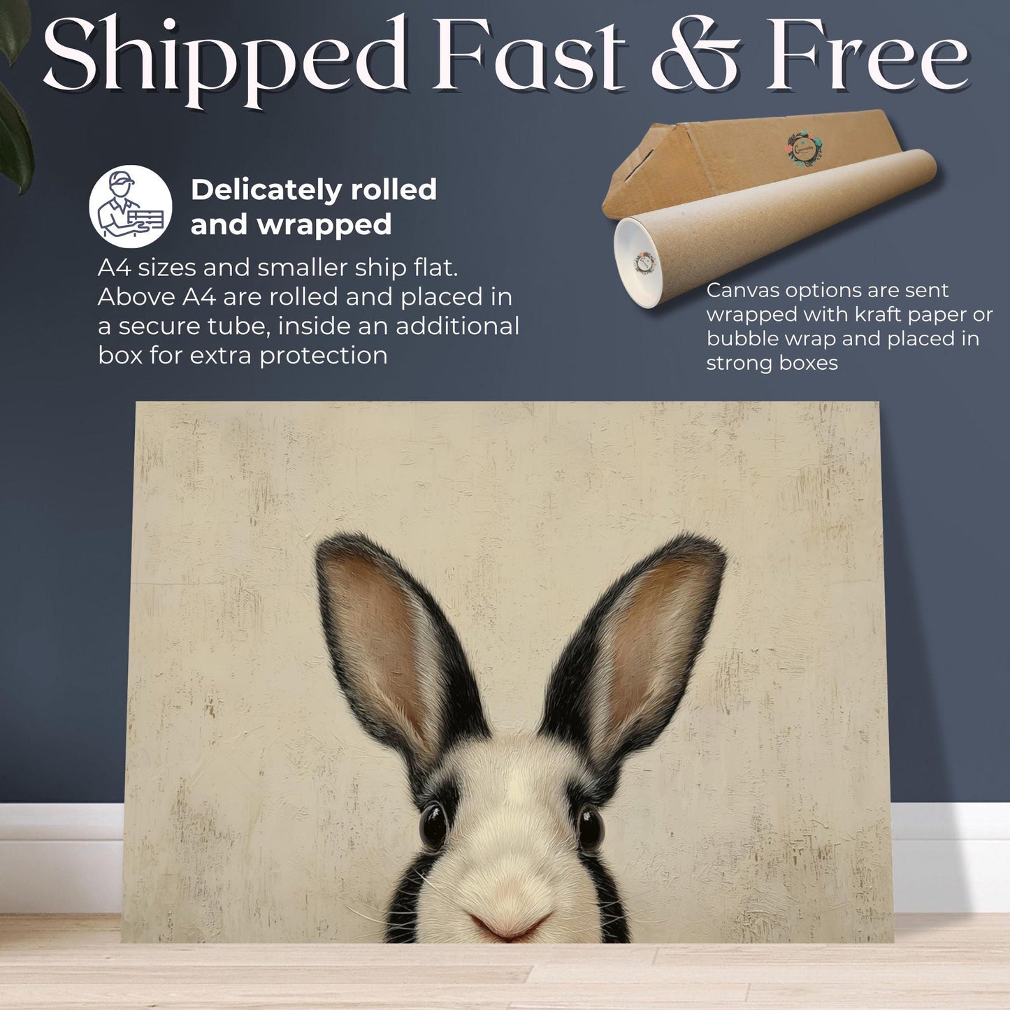 Rabbit Art Print Canvas / Unframed. Adorable Bunny Wall Decor, Neutral Rustic Farmhouse Animal Portrait Nursery Artwork Easter Picture - CanvasityCrafts - Free Shipping