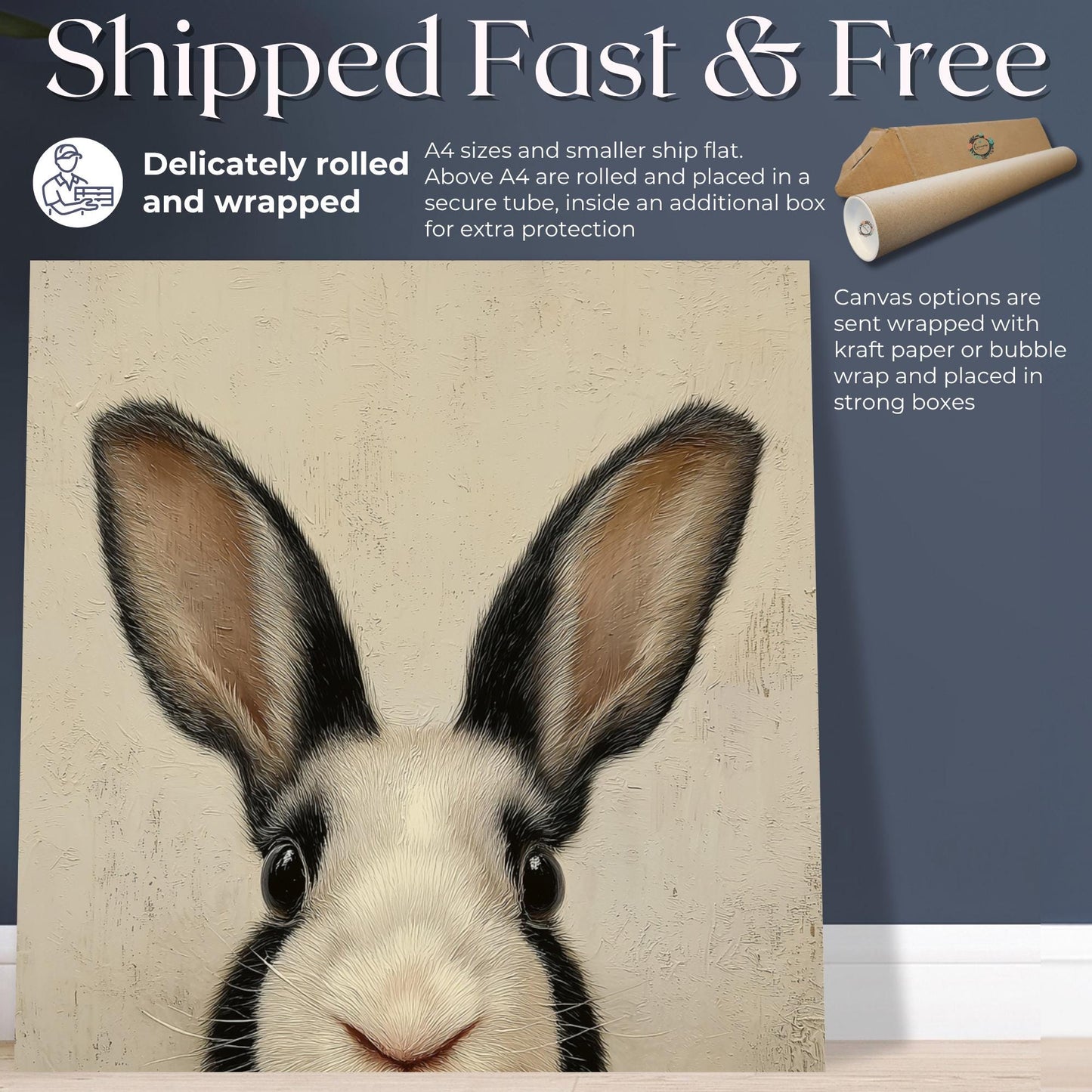Rabbit Art Print Canvas / Unframed. Adorable Bunny Wall Decor, Neutral Modern Farmhouse Animal Portrait, Nursery Artwork, Easter Picture - CanvasityCrafts - Free Shipping