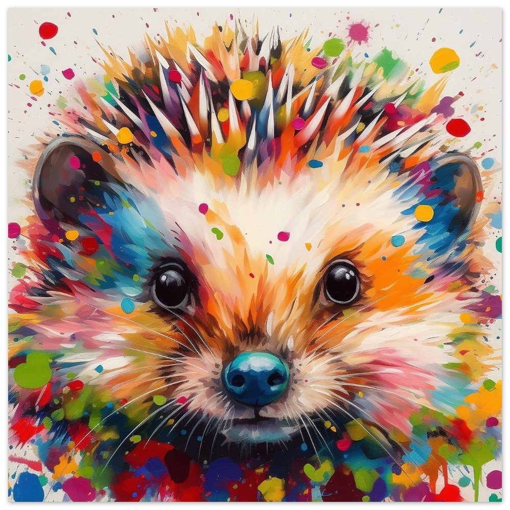 Abstract Colorful Hedgehog Art Print, Watercolor Painting Poster, Multicolor Garden Creature Gift, Rainbow Animal Wall Art - Posters - Colourful wall art by Canvasity Crafts