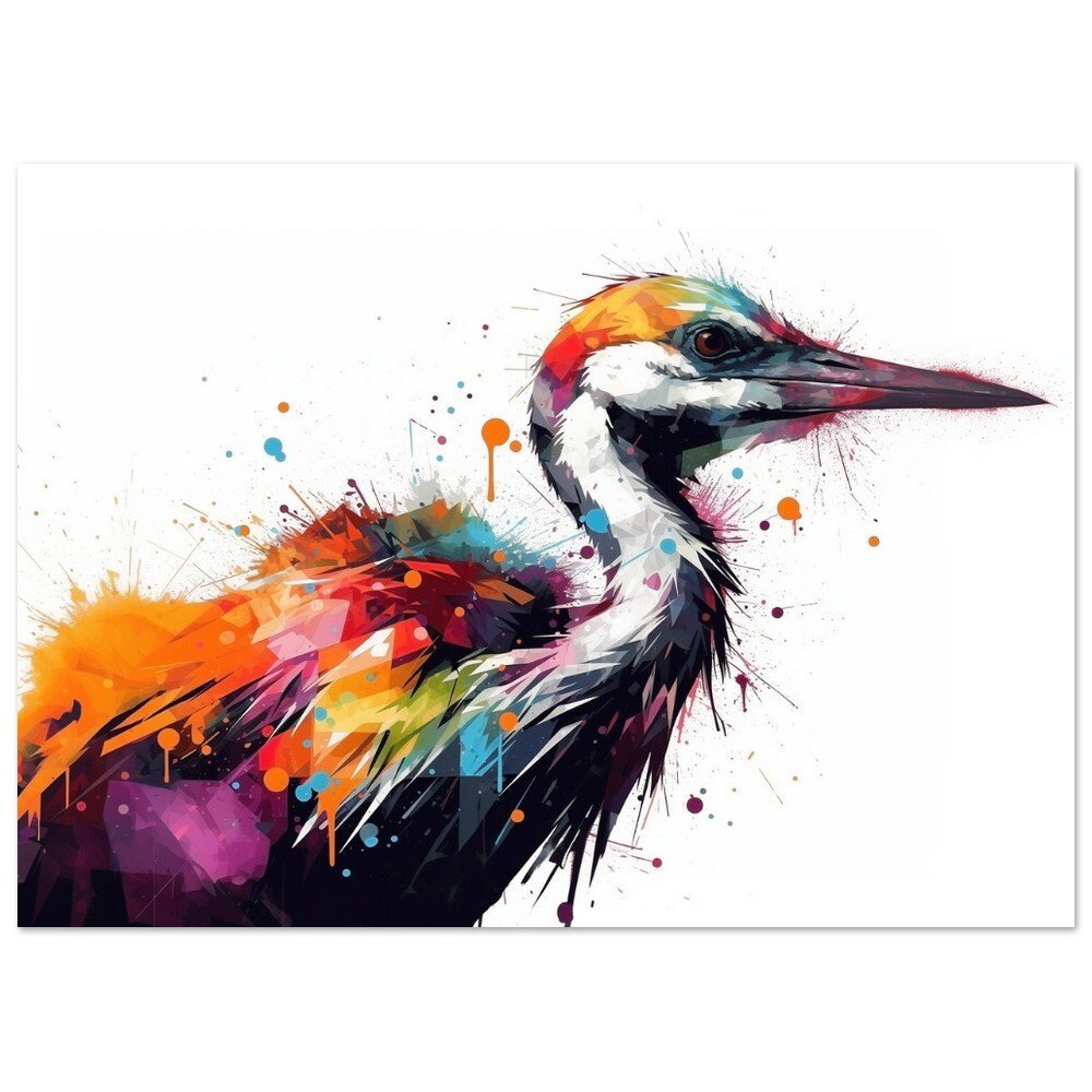 Abstract Crane Print - Colorful Poster Gift, Japanese Bird Painting, Multicolor Pop Art, Rainbow Animal Wall Art - Posters - Colourful wall art by Canvasity Crafts
