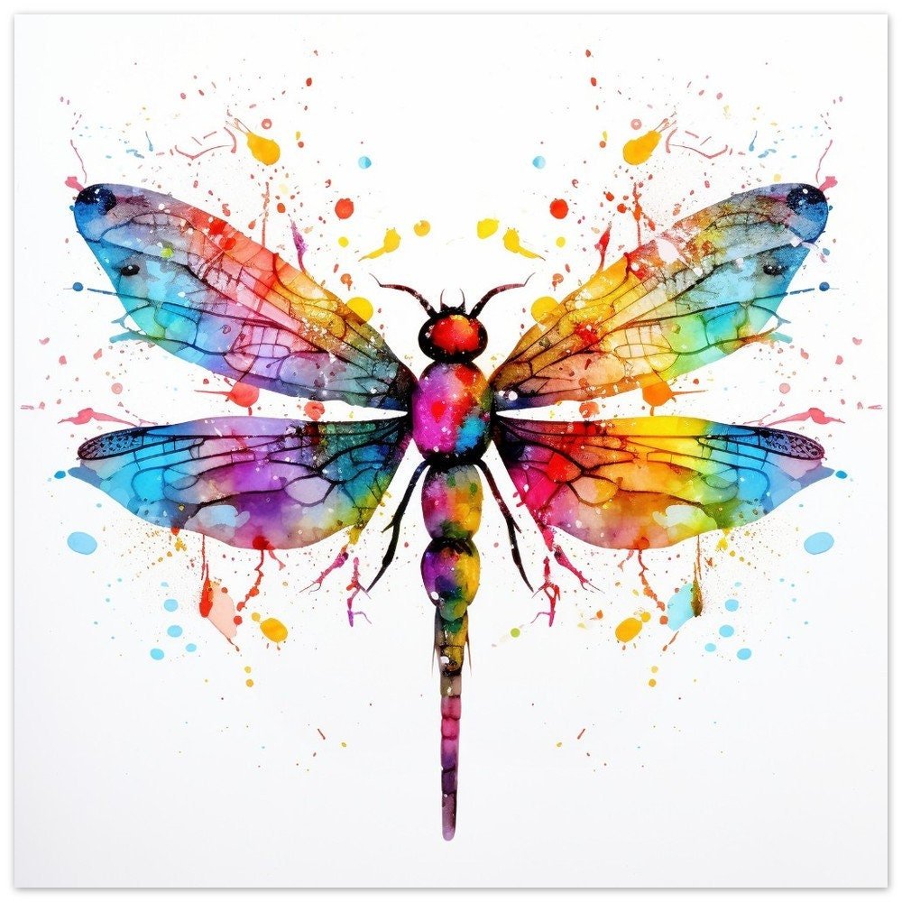 Abstract Dragonfly Print - Square Unframed Colorful Pop art Dragon Fly Painting, Watercolor Rainbow Multicolor Animal Poster, Gift for Mom - Posters - Colourful wall art by Canvasity Crafts