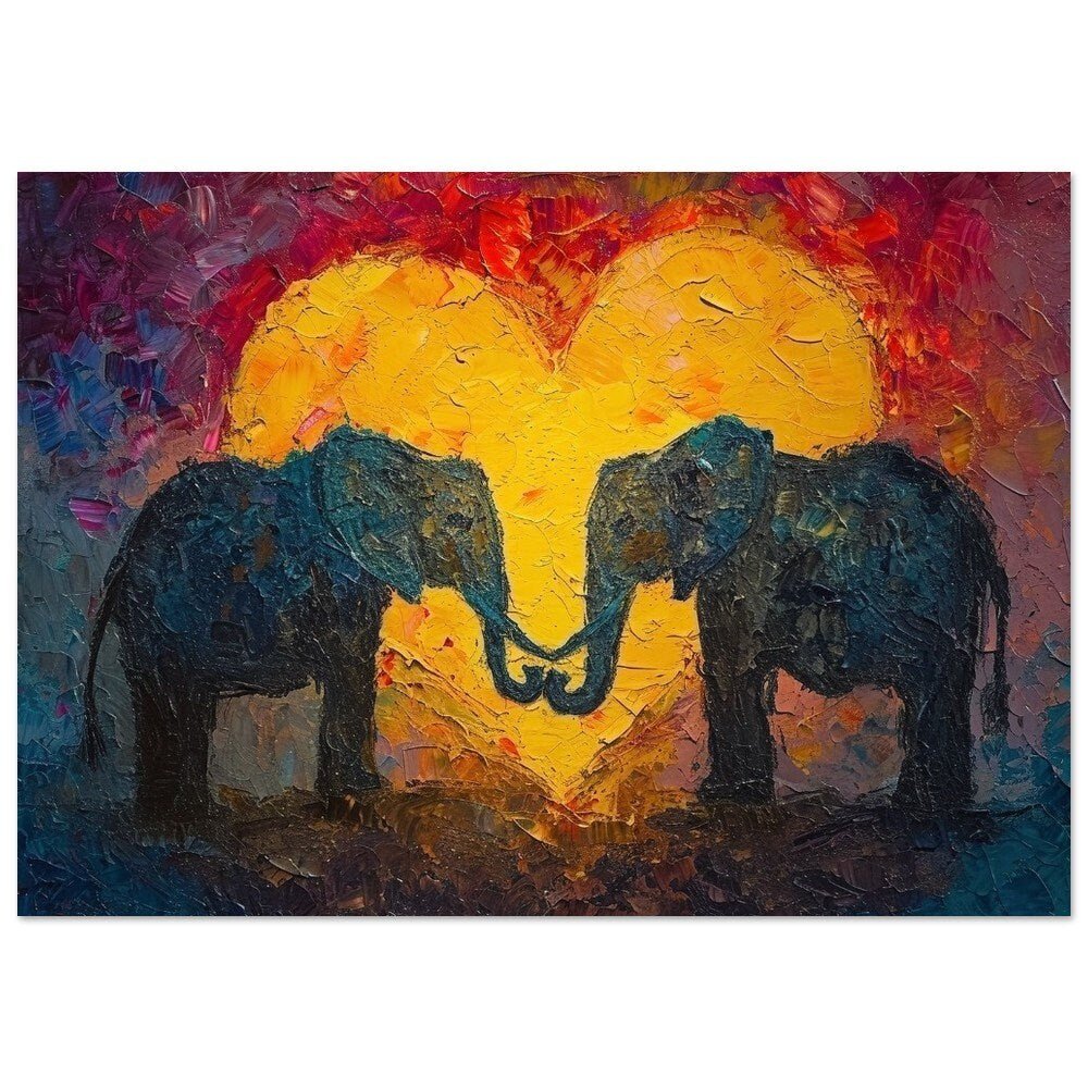 Abstract Elephants in Love Vintage Poster Print - Valentine's Day Painting Wedding Gift, Anniversary Present for Wife, Husband, Girlfriend - Posters - Colourful wall art by Canvasity Crafts