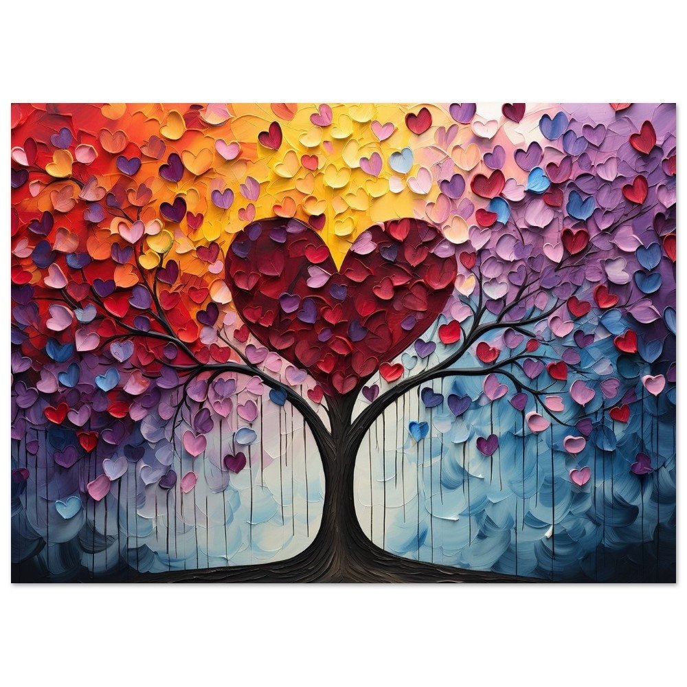 Abstract Rainbow Tree of Life Love Heart Poster Print - Unframed Painting Valentine's Day Gift, Watercolor Anniversary Present - Posters - Colourful wall art by Canvasity Crafts