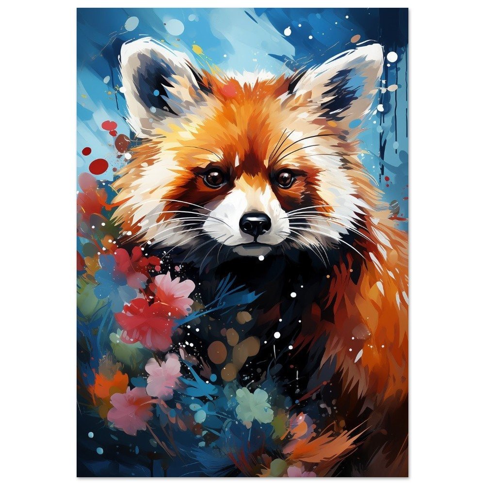 Abstract Red Panda Poster Print - Watercolor Painting Gift for mom, dad. Firefox picture, colorful lesser panda, watercolour splatter paint - Posters - Colourful wall art by Canvasity Crafts