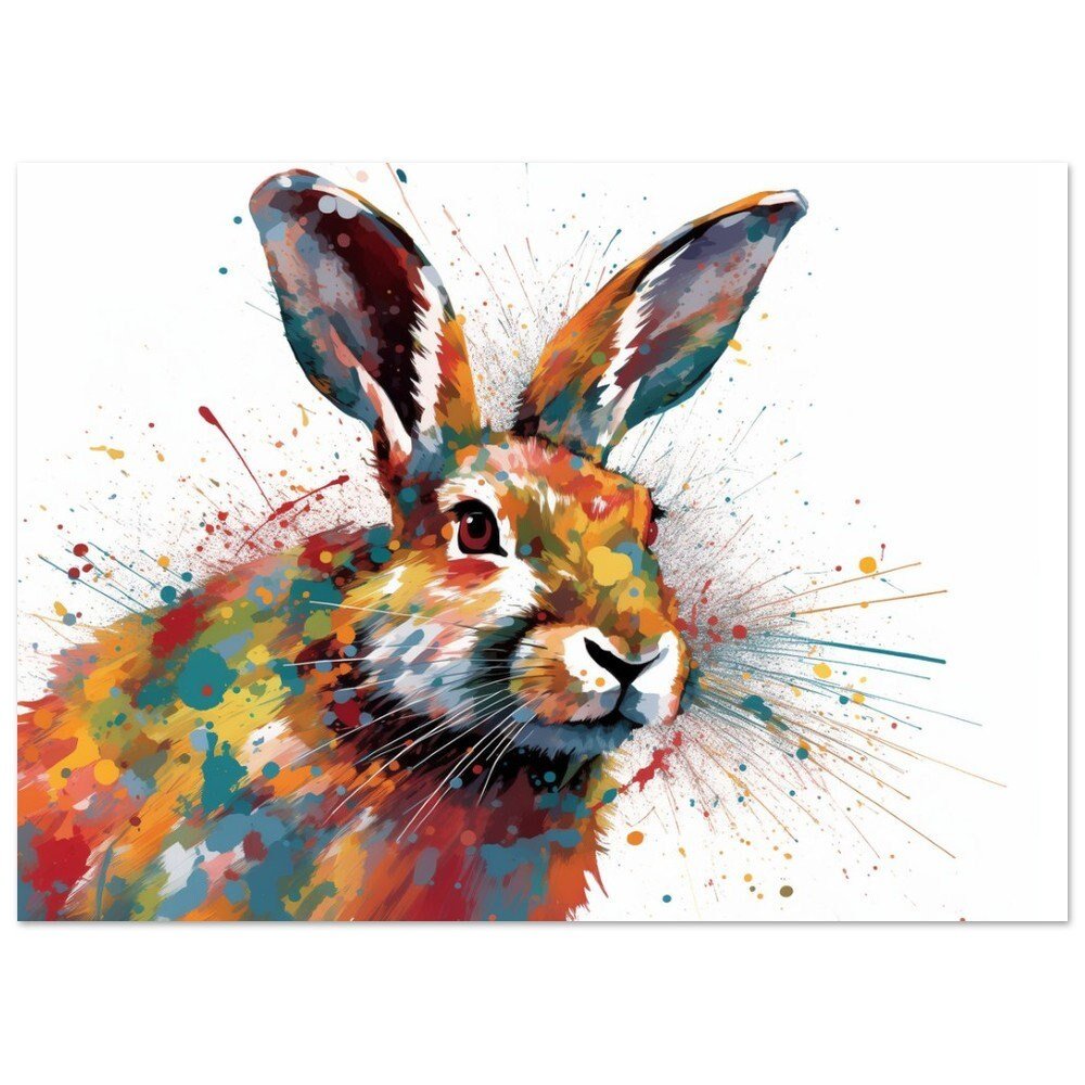 Abstract Watercolor Brown Bunny Rabbit Print - Unframed Colorful Hare Painting Gift, Multicolor Rainbow Animal Wall Art, Pop Art Poster - Posters - Colourful wall art by Canvasity Crafts