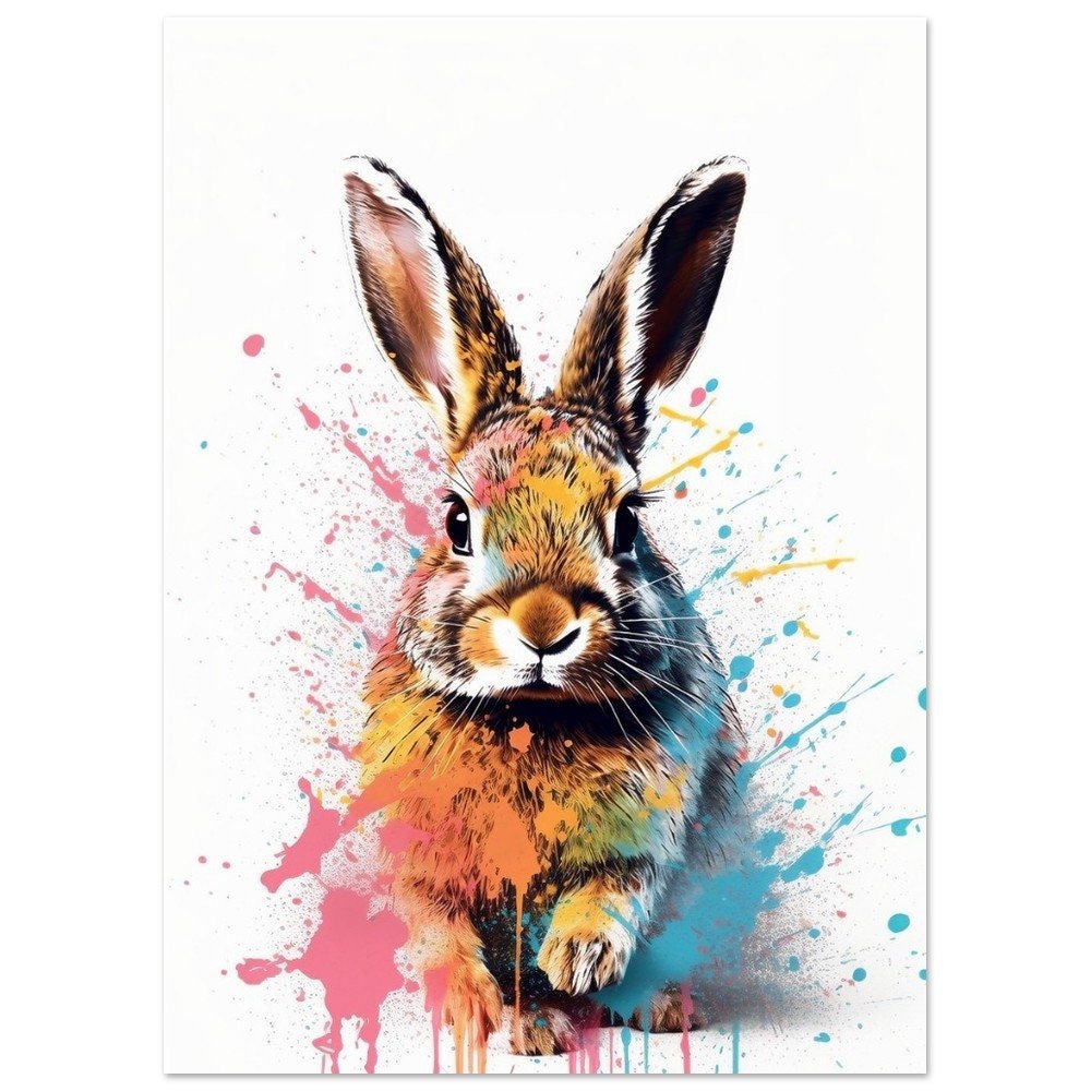 Abstract Watercolor Brown Bunny Rabbit Print - Unframed Colorful Hare Painting Gift, Multicolor Rainbow Animal Wall Art, Pop Art Poster - Posters - Colourful wall art by Canvasity Crafts