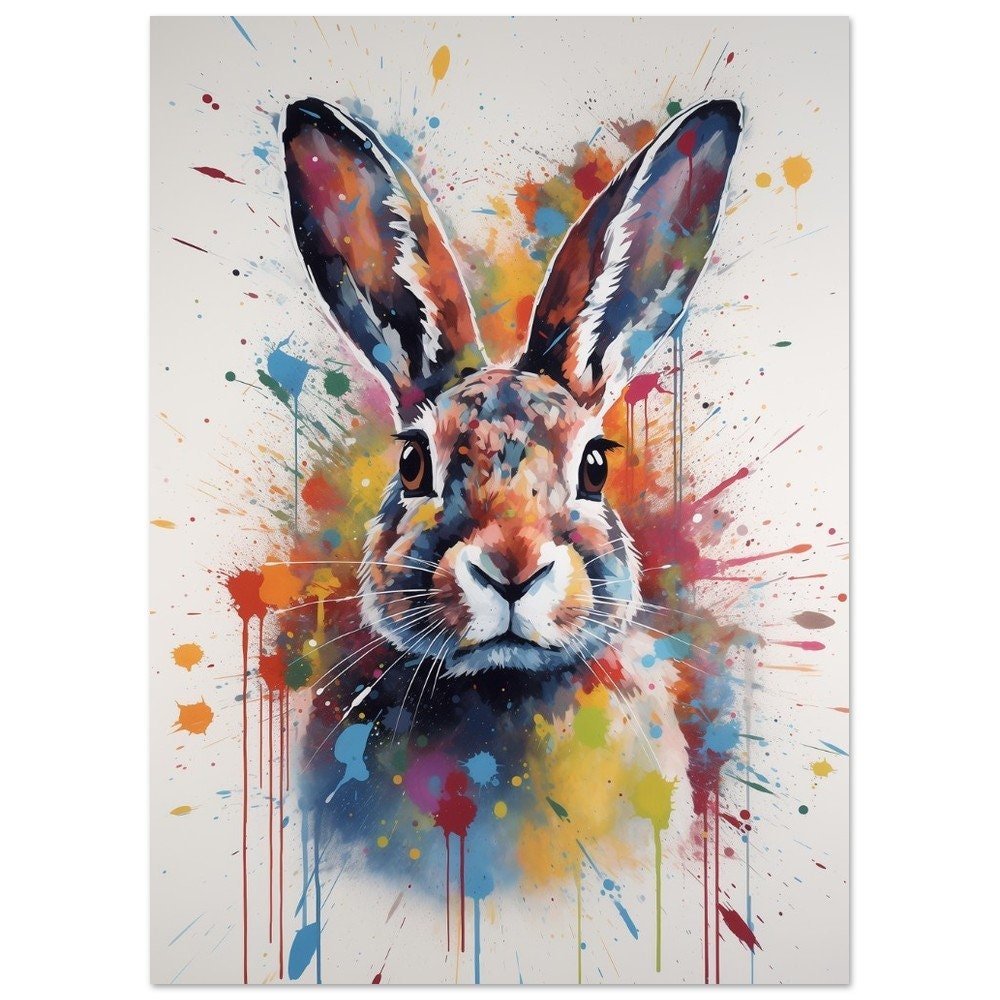 Abstract Watercolor Brown Bunny Rabbit Print - Unframed Colorful Hare Painting Gift, Multicolor Rainbow Animal Wall Art, Pop Art Poster - Posters - Colourful wall art by Canvasity Crafts