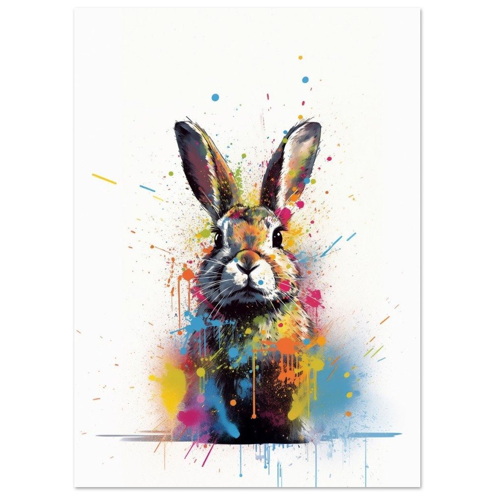 Abstract Watercolor Brown Bunny Rabbit Print - Unframed Colorful Hare Painting Gift, Multicolor Rainbow Animal Wall Art, Pop Art Poster - Posters - Colourful wall art by Canvasity Crafts