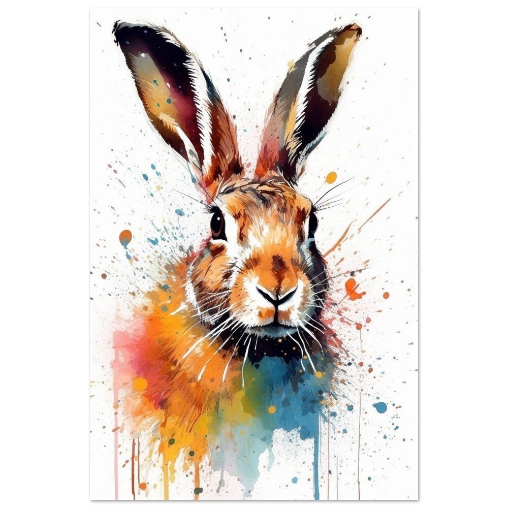 Abstract Watercolor Brown Hare / Bunny Rabbit Print - Unframed Colorful Painting Gift, Multicolor Rainbow Animal Wall Art Pop Art Poster - Posters - Colourful wall art by Canvasity Crafts