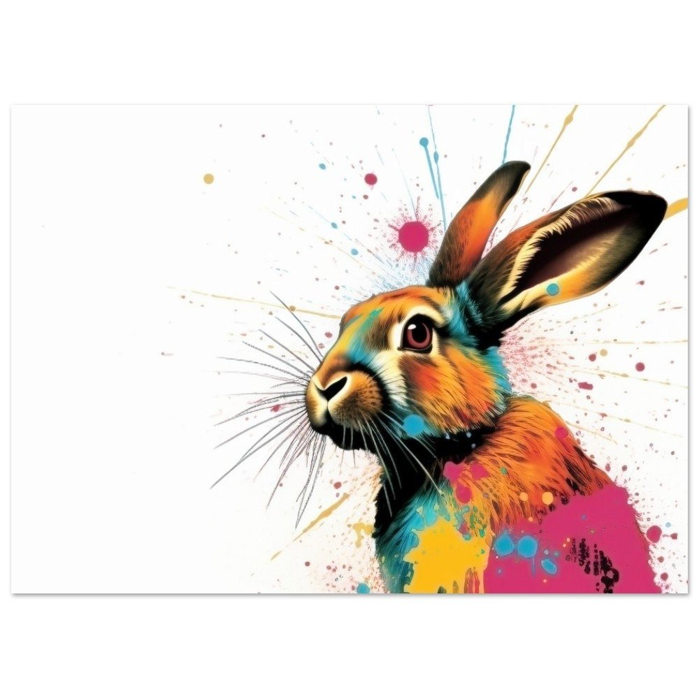 Abstract Watercolor Bunny Rabbit Print - Unframed Colorful Hare Painting Gift, Multicolor Rainbow Animal Wall Art, Pop Art Poster - Posters - Colourful wall art by Canvasity Crafts