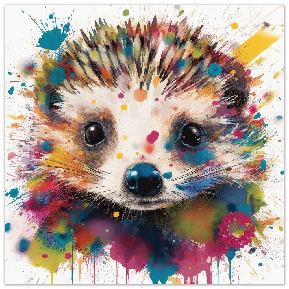 Abstract Watercolor Hedgehog Art Print Multicolor Painting Poster of Garden Creature. Gift for mom, Rainbow Animal Wall Art - Posters - Colourful wall art by Canvasity Crafts