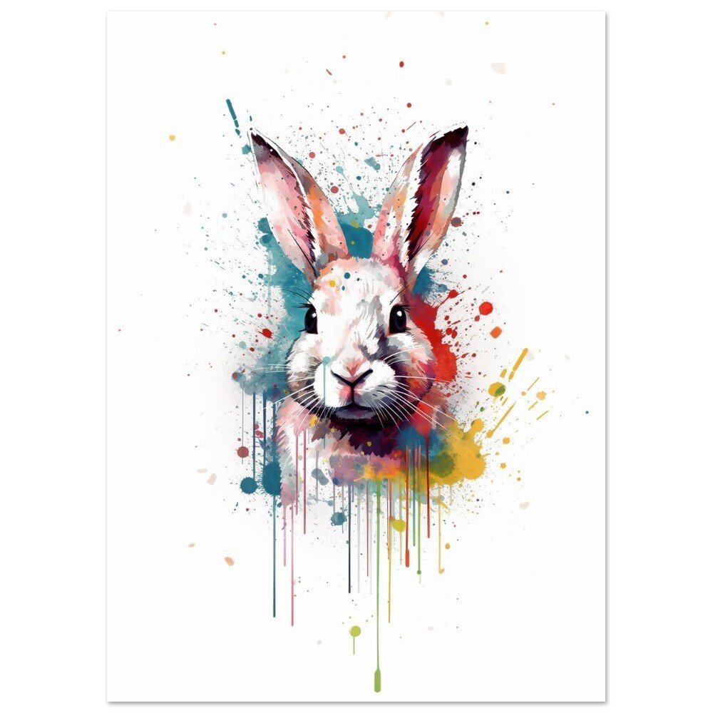 Abstract Watercolor White Bunny Rabbit Portrait Print. Unframed Colorful Hare Painting Gift, Multicolor Rainbow Wall Art, Pop Art Poster - Posters - Colourful wall art by Canvasity Crafts