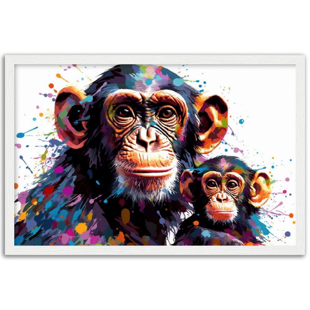 Adorable Baby Chimp & Mother Watercolor Wall Art | Watercolour Framed Poster | Nursery Gift for Chimp Lover - Framed Wall Art - Colourful wall art by Canvasity Crafts