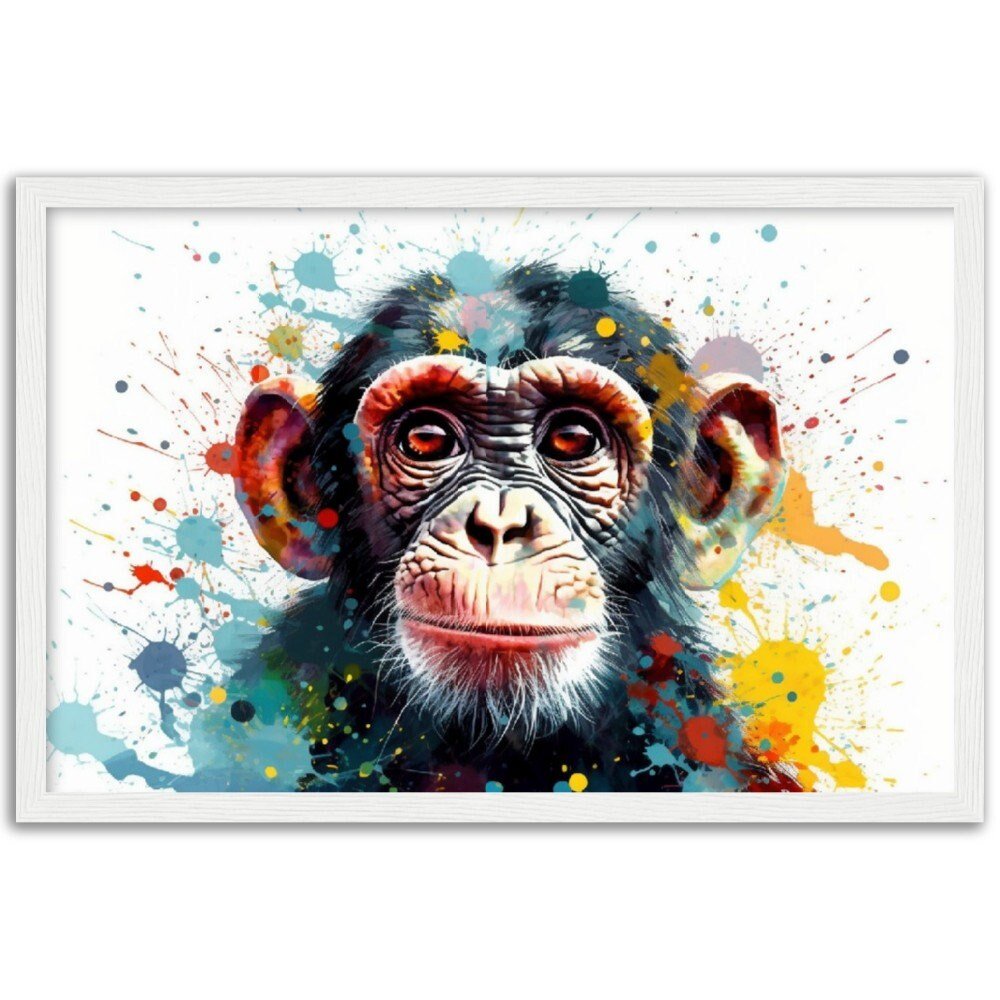 Adorable Baby Chimp Watercolor Wall Art | Watercolour Framed Poster | Nursery Gift for Chimp Lover - Framed Wall Art - Colourful wall art by Canvasity Crafts