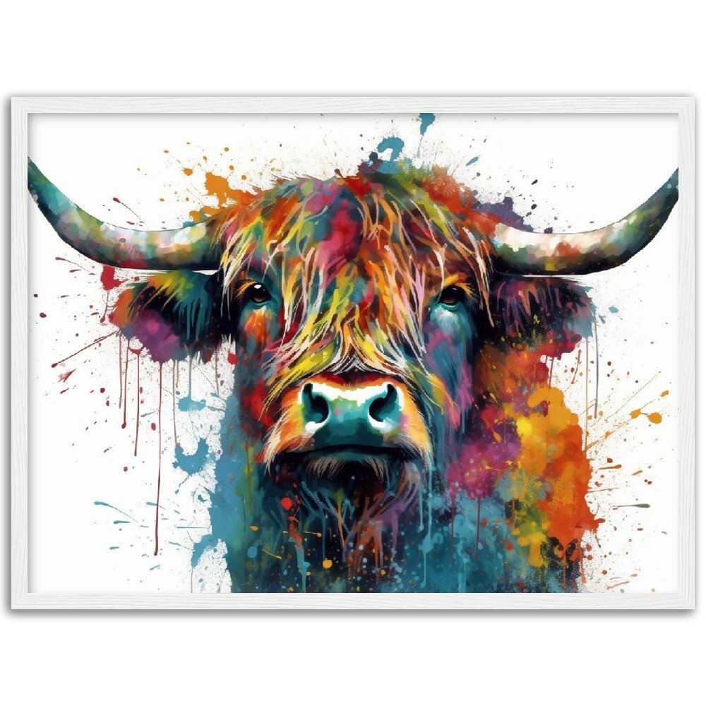 Adorable Highland Cow Watercolor Wall Art | Watercolour Framed Poster | Farm Animal Gift for Cow Lover - Framed Wall Art - Colourful wall art by Canvasity Crafts