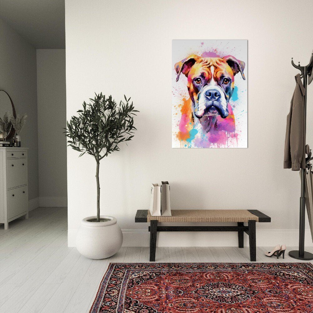 Boxer Dog Poster with Free Delivery! Colorful Watercolor Nursery Young Pup Poster Print Wall Art Gift for Dog Lovers, Boxer Mom, Dad - Posters - Colourful wall art by Canvasity Crafts