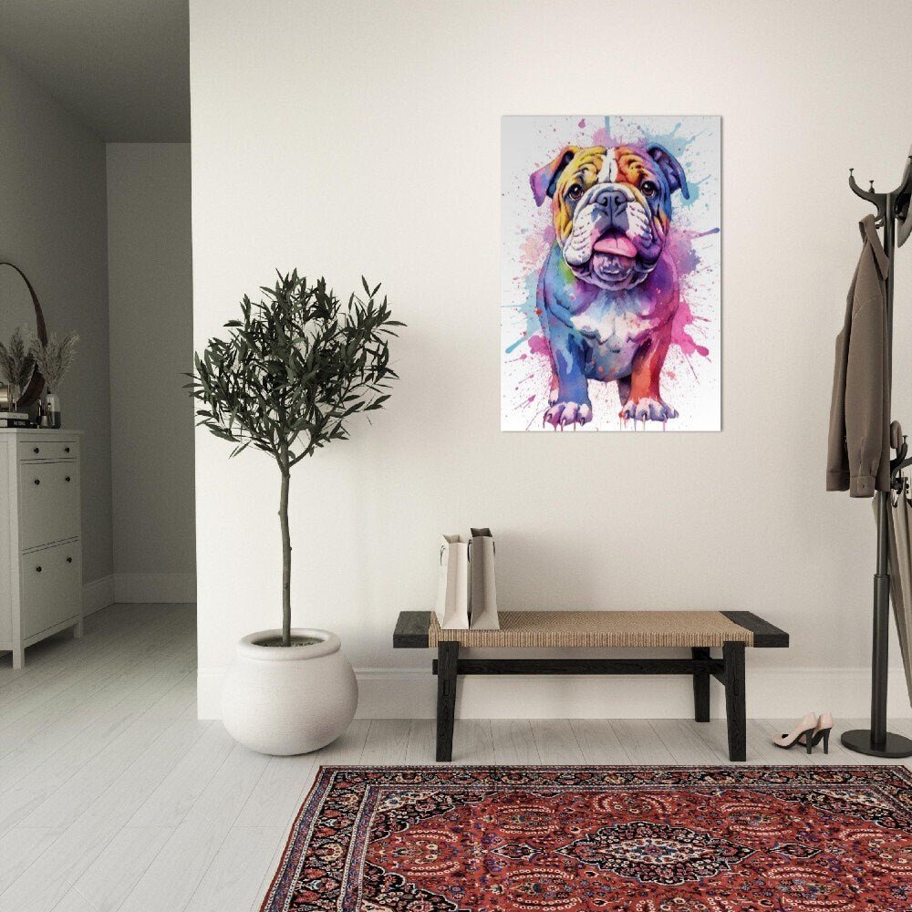 British Bulldog Puppy Poster with Free Delivery! Colorful Watercolor Nursery Puppy Poster Print Wall Art Gift for Dog Lovers, Bully Mom, Dad - Posters - Colourful wall art by Canvasity Crafts