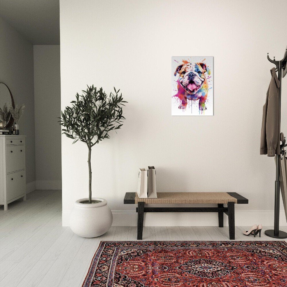 British Bulldog Puppy Poster with Free Delivery! Colorful Watercolor Nursery Puppy Poster Print Wall Art Gift for Dog Lovers, Bully Mom, Dad - Posters - Colourful wall art by Canvasity Crafts