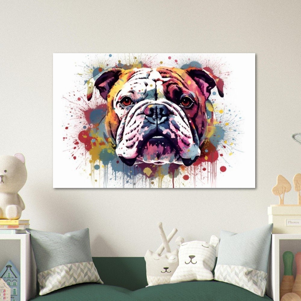 British Bulldog Watercolor Poster Print | Wall Art Gift for Dog Lovers, Bully Mom, Cute Painting - High Quality Production - Posters - Colourful wall art by Canvasity Crafts