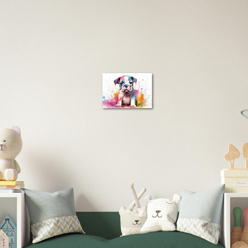 Bulldog Puppy Poster with Free Delivery! Colorful Watercolor Nursery Puppy Poster Print Wall Art Gift for Dog Lovers, Bully Mom, Dad - Posters - Colourful wall art by Canvasity Crafts