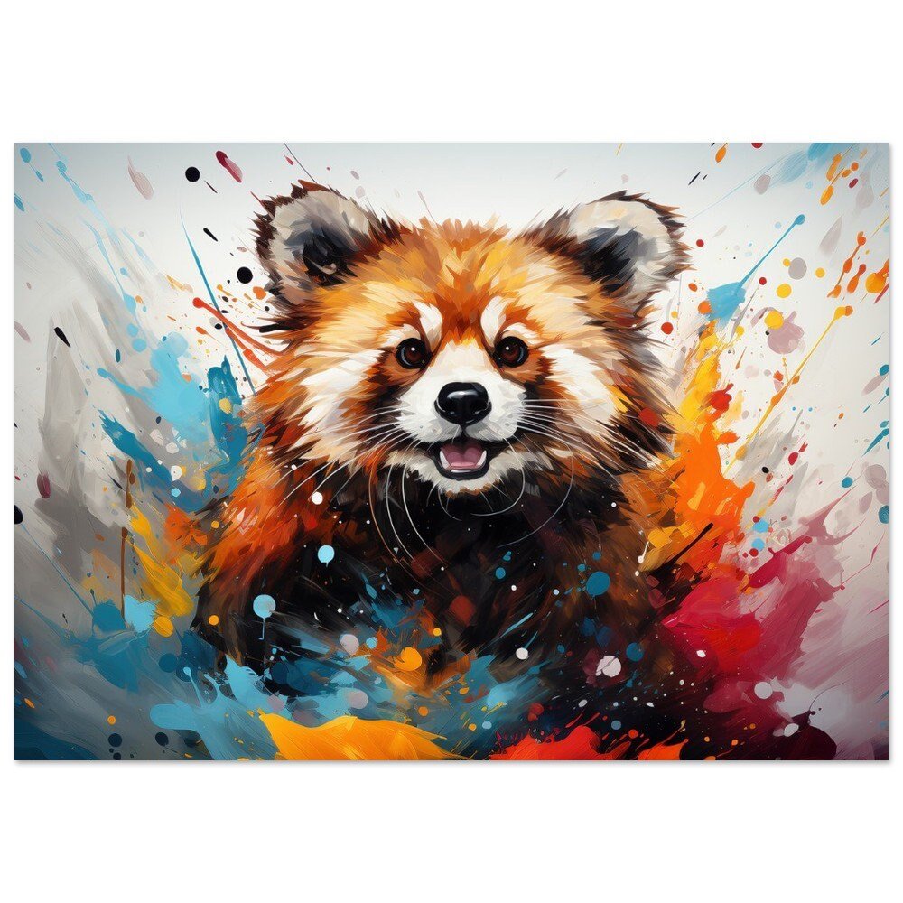 Colorful Red Panda Poster Print - Abstract Painting Gift for mom, dad. Fire fox picture, watercolor lesser panda, watercolour splatter paint - Posters - Colourful wall art by Canvasity Crafts