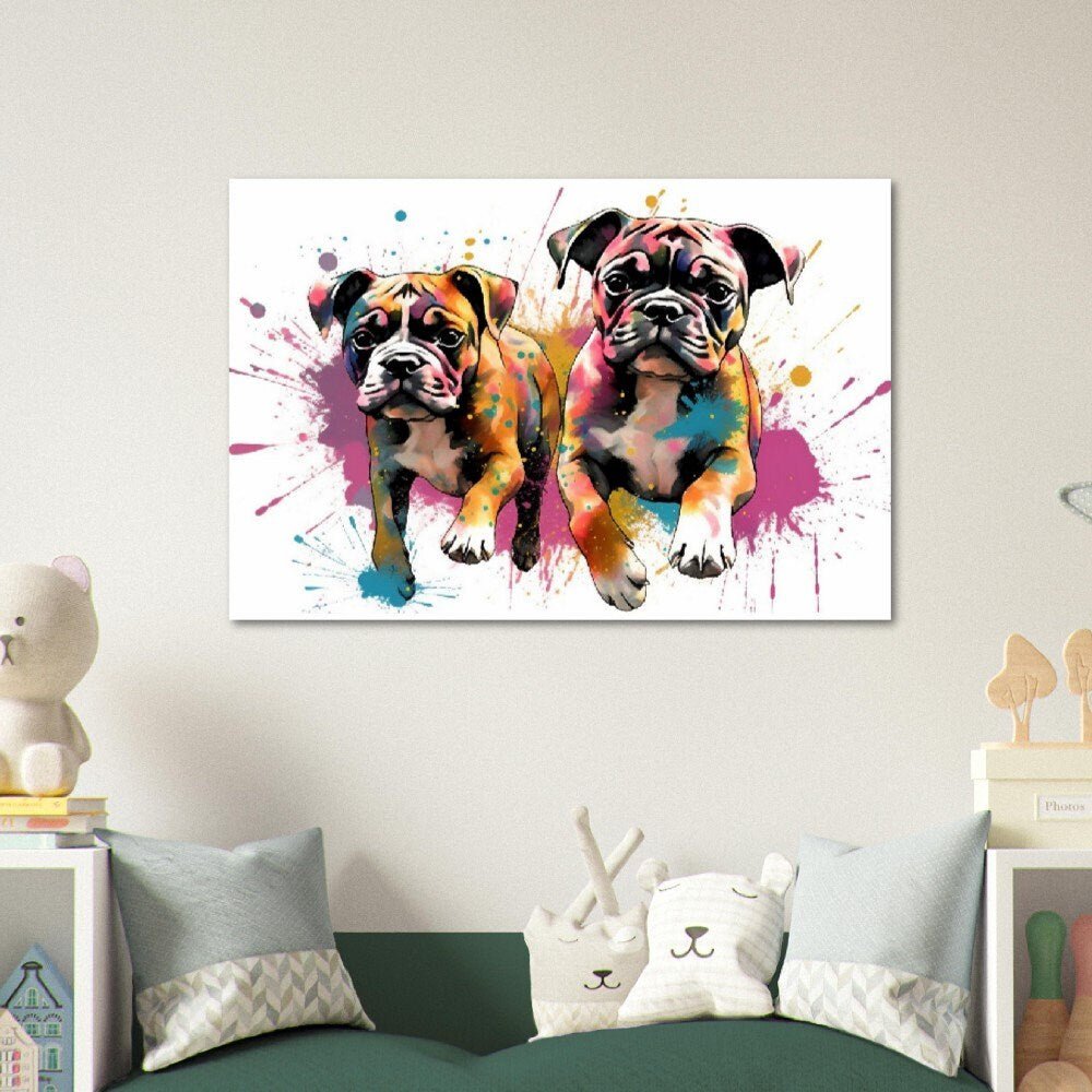 Cute Boxer Dog Puppies Watercolor Poster Print | Colorful Wall Art Gift for Dog Lovers, Boxer Mom or Dad. Puppy love! - Posters - Colourful wall art by Canvasity Crafts