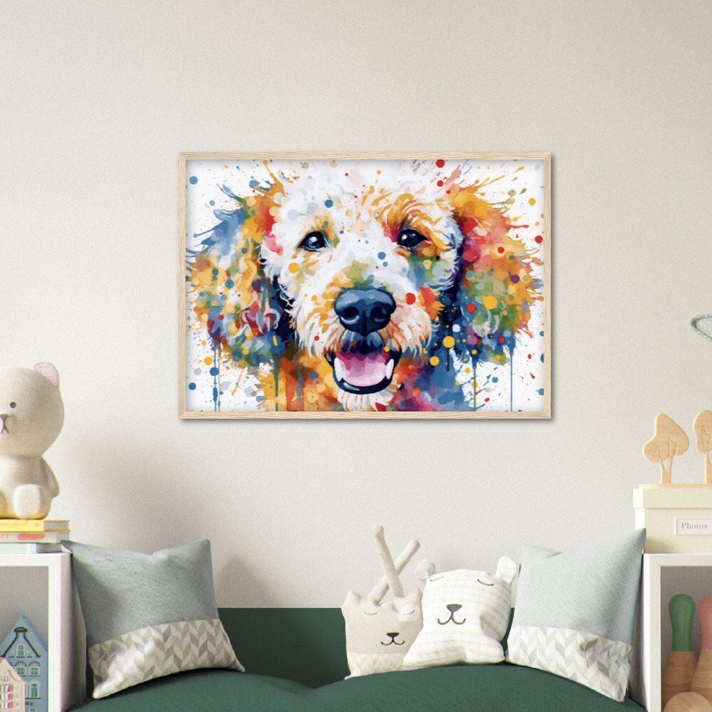 Cute Colourful Poodle Framed Wall Art | Ready to Hang | Home Decor | Watercolor | Gift for Dog Lovers - Framed Wall Art - Colourful wall art by Canvasity Crafts